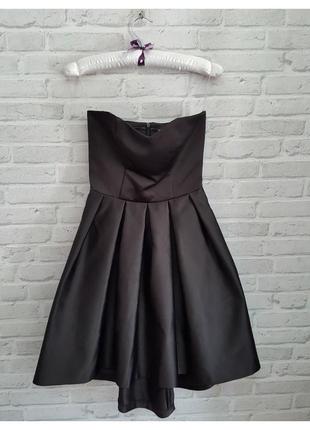 Платье коктейльное чёрное атласное4 фото
