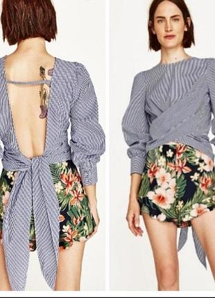 Zara блуза смужка блузка з відкритою спиною