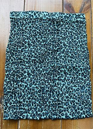 Юбка зелено голубая с леопардовым принтом