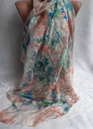 Платок натуральный шелк роуль шифон винтаж ручная роспись пастель