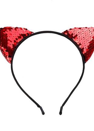 Яркие красные кошачьи ушки в блестках для интимных любовных игр фотосессии селфи