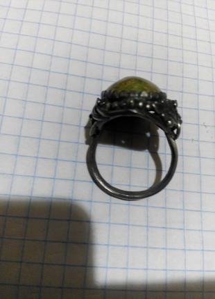 Антикварное мильхиоровое кольцо с зеленой яшмой9 фото