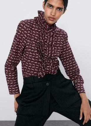 Стильная блуза рубашка zara с принтом2 фото