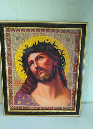 Икона вышитая чешским бисером.