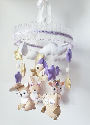 Музыкальный мобиль на кроватку.  мобиль из фетра ручной работы для девочки