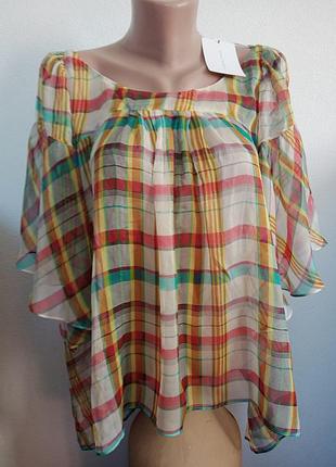 Повітряна шовкова блузка (розлітайка) в клітку