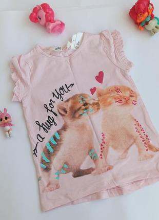Розовая футболка с котятами h&m на 1-2 года, 92 см