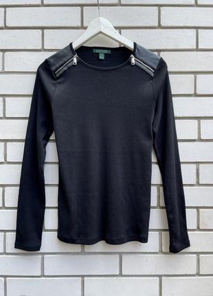 Водолазка чорна кофта з шкіряними вставками бавовна ralph lauren