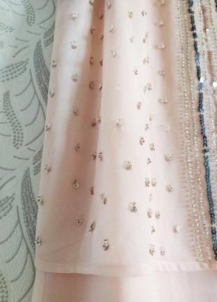 La redoute пудрова подвійна сукня розшита бісером та паєтками4 фото