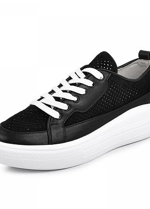 Жіночі кеди на товстій підошві на танкетці на платформі шкіряні чорні весна/літо/осінь 2021