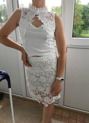 Біле плаття (топ +юбка)3 фото