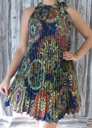Платье сарафан-плиссе с открытыми плечами размер 48-50
