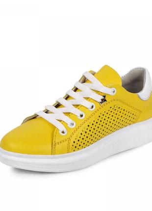 Дитячі кеди/кросівки для дівчинки жовті шкіряні (натуральна шкіра) весняні/літні/осінні 2021