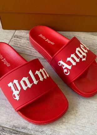 Шлепки  шлепанцы palm angels sliders logo red