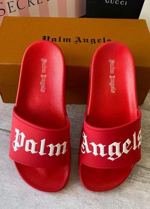 Шлепки  шлепанцы palm angels sliders logo red3 фото