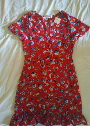 Ошатне короткий легке літнє міні сукня з воланом внизу-квітковий принт4 фото