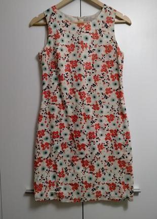 Платье летнее хлопковое белое с цветочным красным принтом в цветочек1 фото