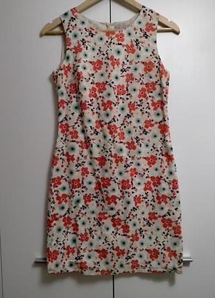 Платье летнее хлопковое белое с цветочным красным принтом в цветочек