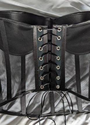 Чорний прозорий корсет з атласними чашками