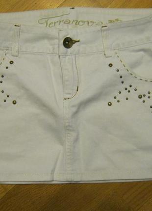 Джинсовая мини юбка терранова с кожаными вставками размер м1 фото