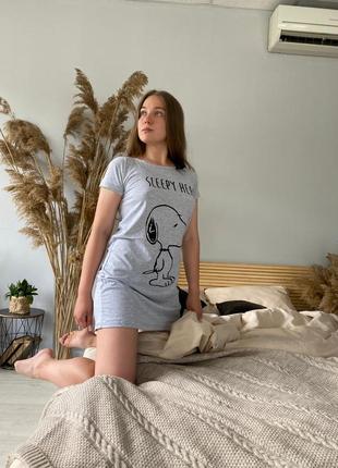 Пижама ночнушка хлопковая серая2 фото