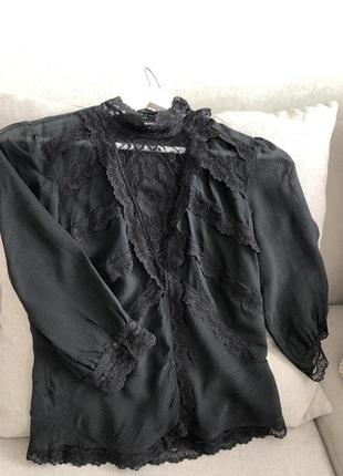 Роскошная чёрная рубашка блуза кружево9 фото
