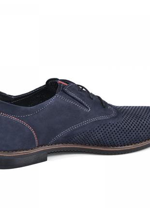 Чоловічі туфлі класика на шнурках сині (натуральний нубук) весняні/літні/осінні - чоловіче взуття3 фото
