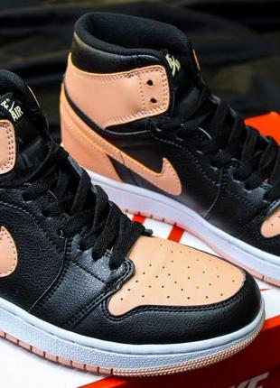 Женские кроссовки nike air jordan 1 retro high peach black,найк аир джордан 1 ретро персиковый с чёрным демисезон10 фото