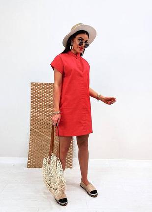 Літнє плаття льон червоний та інші кольори1 фото