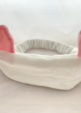 М'яка плюшева пов'язка на голову з кошачими вушками біла