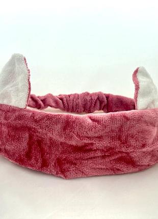 М'яка плюшева пов'язка на голову з кошачими вушками рожева