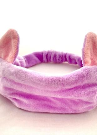 М'яка плюшева пов'язка на голову з кошачими вушками бузкова