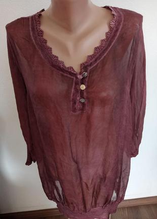 Шовкова блуза(туніка) з трикотажної вставкою