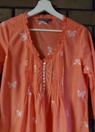 Фирменная коралловая блузка туника laura ashley коттон хлопок3 фото