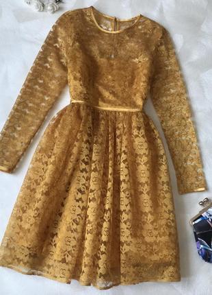 Жовте ошатне мереживну сукню asos