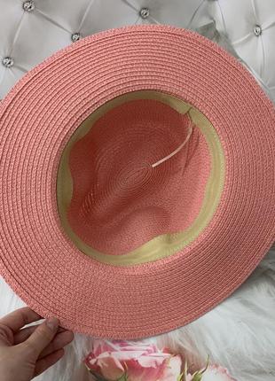 Летняя шляпа федора с ремешком унисекс персиковая5 фото