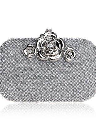 Клатч-бокс із каменів жіночий срібло квіти 1055