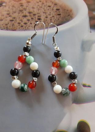 Сережки, натуральні камені, срібні швензи