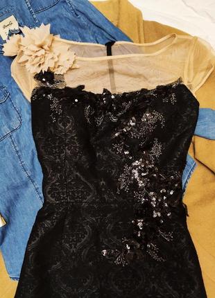 Edressit платье чёрное бежевое с пайетками миди цветочное карандаш футляр2 фото