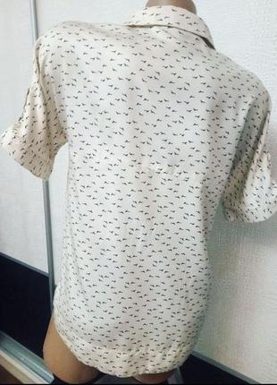Рубашка блуза с принтом птицы4 фото