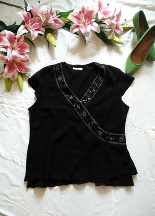 Чёрная шифоновая блуза с имитацией запаха та вышивкой размер 18 от berkertex1 фото