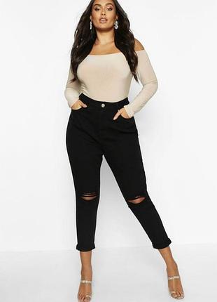 Джинсы мом, mom's jeans, с прорезями, boohoo