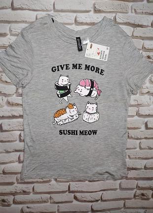 H&m футболка трикотажная с забавным принтом 🐱