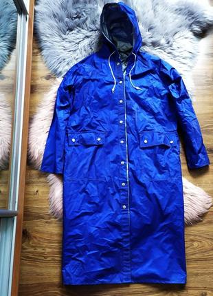 Двухсторонний стильный дождевик синий серебряный с капюшоном пальто плащ