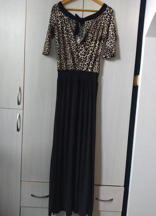 Платье в пол черное с леопардовой расцветкой2 фото
