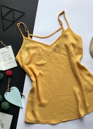 👚прекрасная горчичная майка на тонких бретельках/янтарная майка с переплётами на спине👚