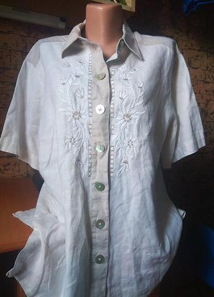 Рубашка льняная 100% лён из льна с вышивкой вышиванка perry landhaus ☕ 48-50рр1 фото