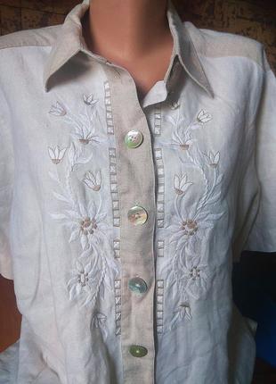 Рубашка льняная 100% лён из льна с вышивкой вышиванка perry landhaus ☕ 48-50рр3 фото