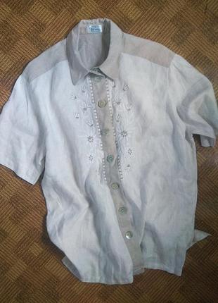 Рубашка льняная 100% лён из льна с вышивкой вышиванка perry landhaus ☕ 48-50рр7 фото