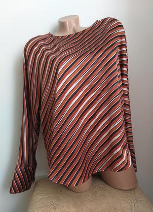 Необычная блуза-рубашка. блуза в полоску. реглан. лонгслив. оранжевая, рыжая, терракотовая.